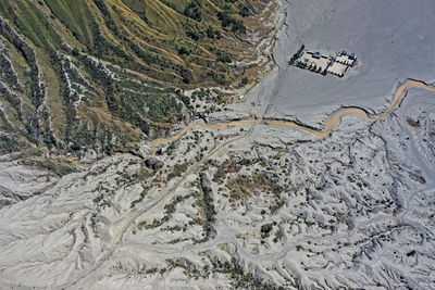 High angle view of snow covered land