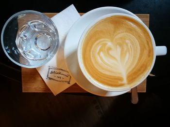 High angle view of cappuccino on table