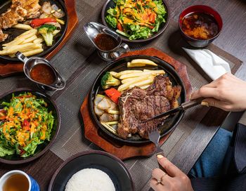 High angle view of food on table