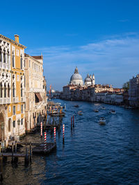 High angle view of buildings and canal in city