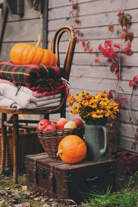 Orange flower pot on table