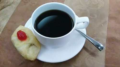 High angle view of drink on table