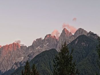 Scenic view of mountains against sky during sunset