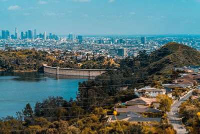 High angle view of buildings in city