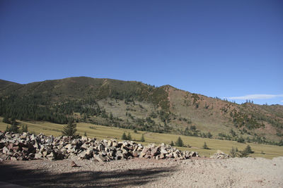 Scenic view of landscape against clear blue sky