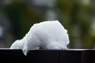 Close-up of snow on wall during winter