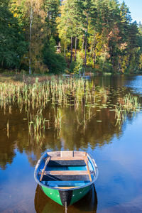 Boat moored in lake