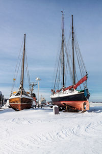 Ship at harbor during winter