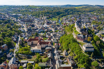 High angle view of townscape against buildings