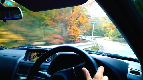 Close-up of human hand in car