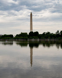 View of monument in water against cloudy sky
