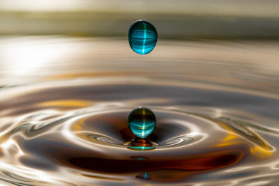 Close-up of drop falling in water