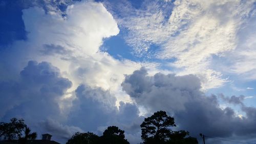 Low angle view of silhouette trees against sky