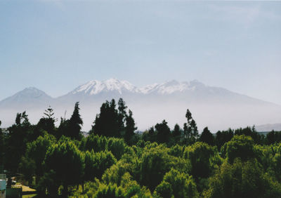 Scenic view of mountains against clear sky