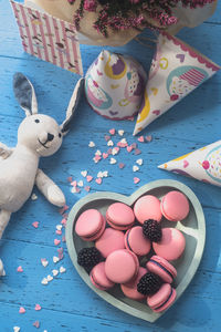 High angle view of candies on table