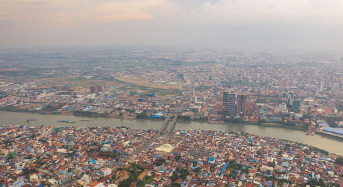 High angle shot of townscape against sky