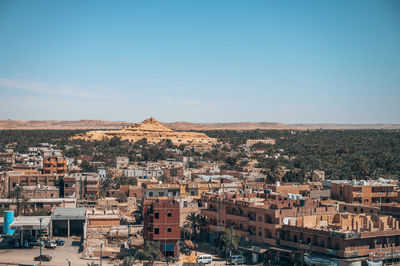 High angle view of townscape against clear sky