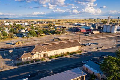 High angle view of cityscape against sky