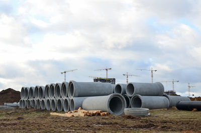 Construction site on field against sky