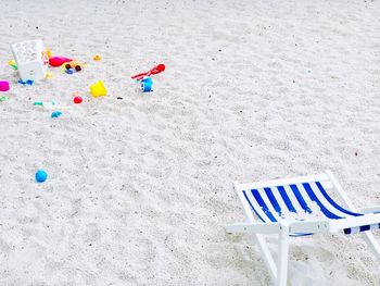 High angle view of toy on sand