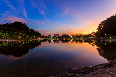 Scenic view of lake against sky at sunset