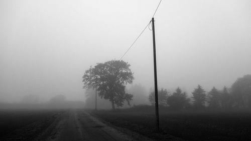 Road amidst trees on field against sky