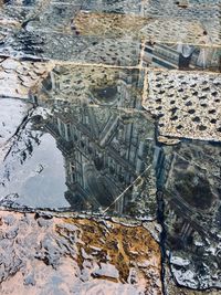 High angle view of reflection on rock in river