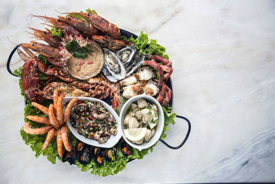 High angle view of food on table