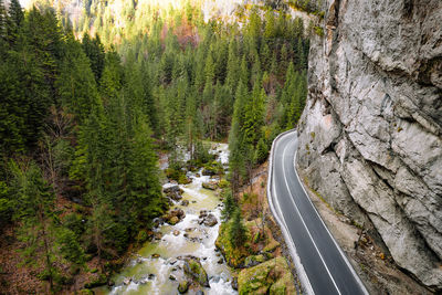 Aerial view of road in mountain canyon
