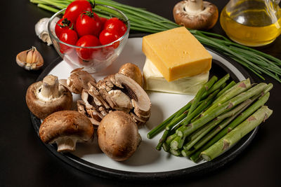 High angle view of food in plate