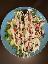 High angle view of meal served on table