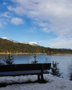 Scenic view of lake against sky during winter