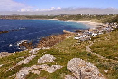 High angle view of beach against sky