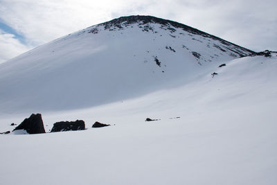 Scenic view of snow covered mountain against sky