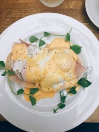 High angle view of breakfast served in plate