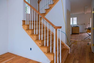 Wooden staircase of building