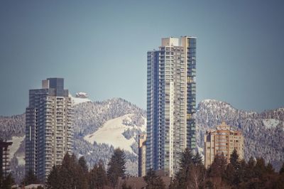 View of skyscrapers against clear sky