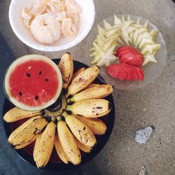 High angle view of fruits in bowl