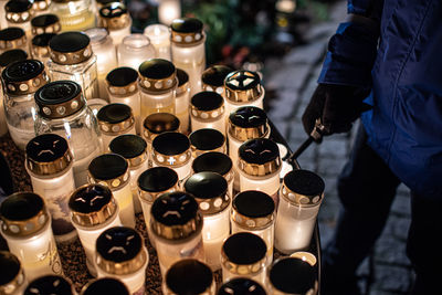 High angle view of person bottles