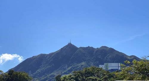 Scenic view of mountains against clear blue sky