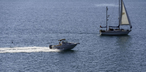 A speedboat on the sea at falmouth in cornwall, uk