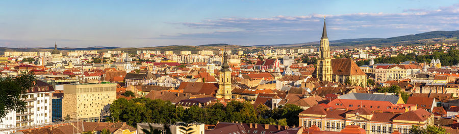 Aerial view of townscape against sky