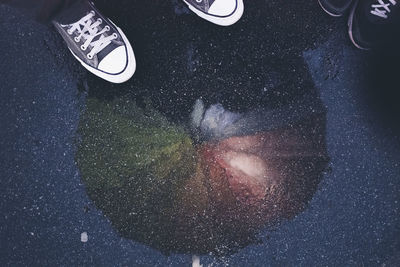 High angle view of person standing at night