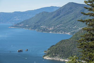 Aerial view of the piedmont coast of lake maggiore with the castles of cannero