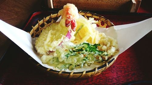 High angle view of meal served in plate