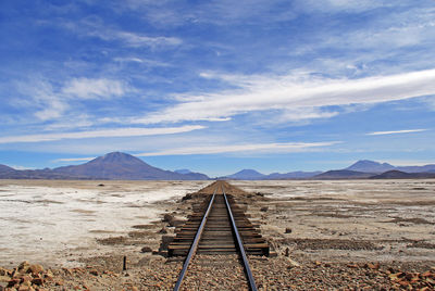 View of railroad tracks in desert