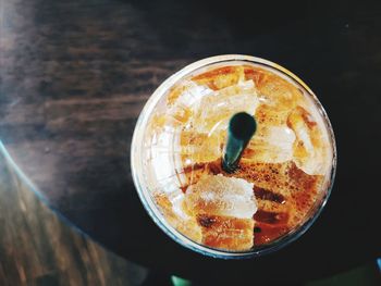 High angle view of coffee on table