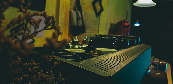 Close-up of laptop on table at home