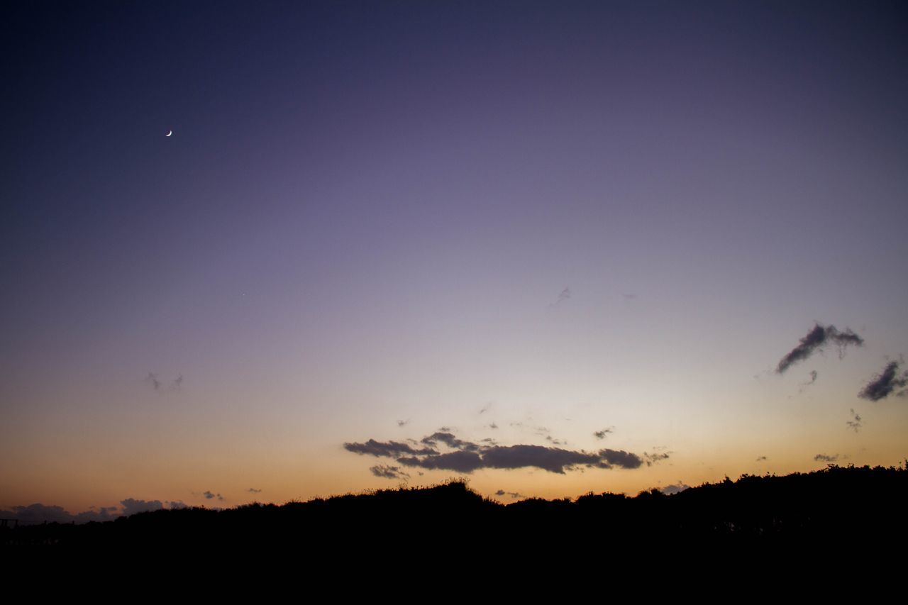 silhouette, sunset, nature, beauty in nature, sky, no people, moon, scenics, outdoors, night, astronomy, star - space