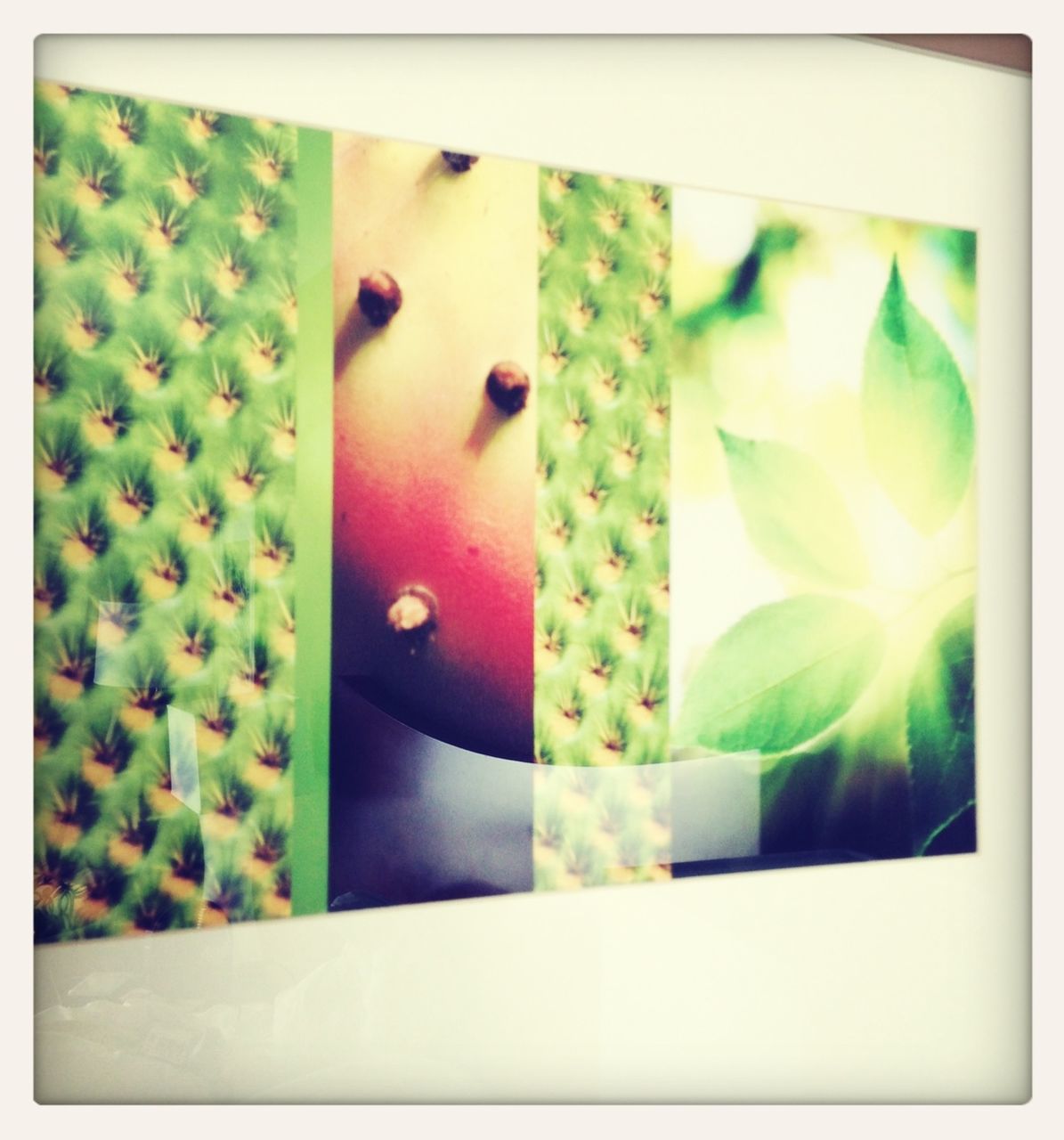 transfer print, auto post production filter, indoors, close-up, one person, home interior, art, animal representation, frame, art and craft, creativity, toy, human representation, focus on foreground, day, part of, multi colored, green color, sunlight